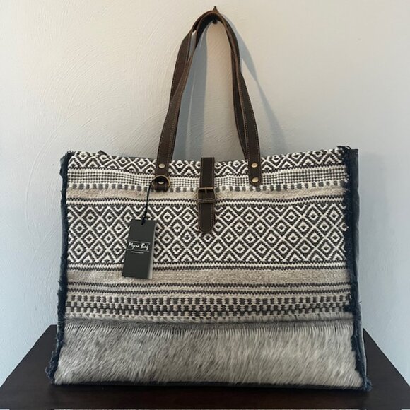 Myra Bag Handbags - Myra Bag Weekender Bag Tote Leather Canvas Handcrafted Geometric Travel - NWT